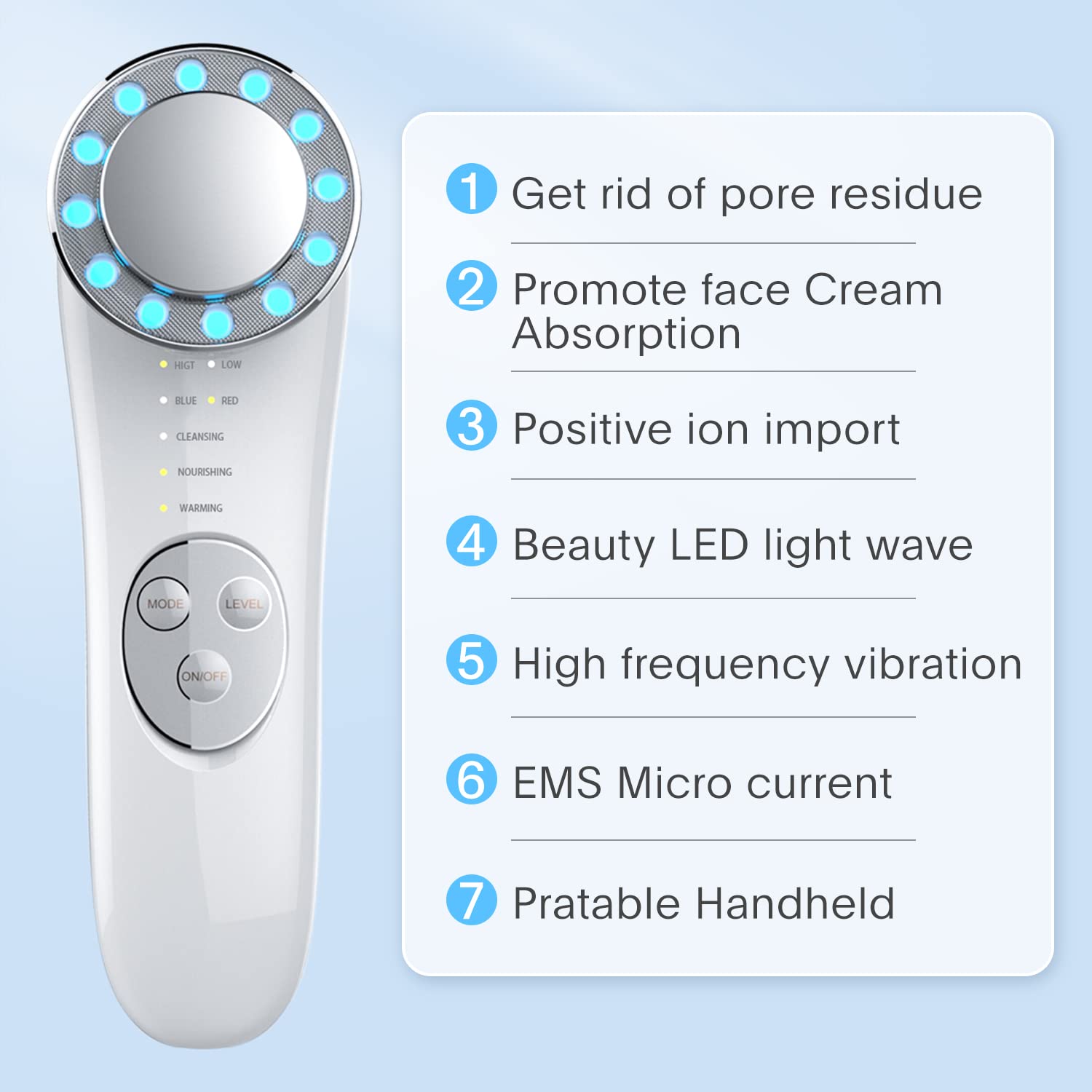 Facial Massager, Skin Care Tools 7 in 1 High Frequency Facial Machine, Skin Care Galvanic Facial Machine - Image 2